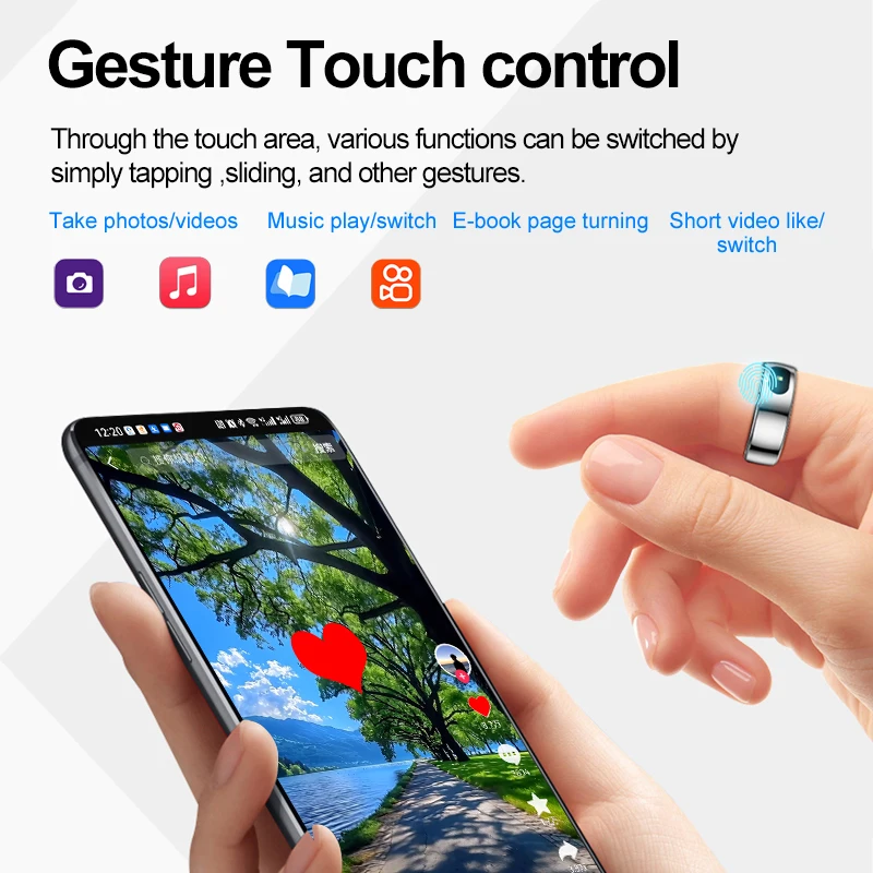 R08 Smart Ring Men Women for Samsung Xiaomi with Gesture Touch Control Pilot Lamp Sleep Health Monitor 5ATM Waterproof Smartring