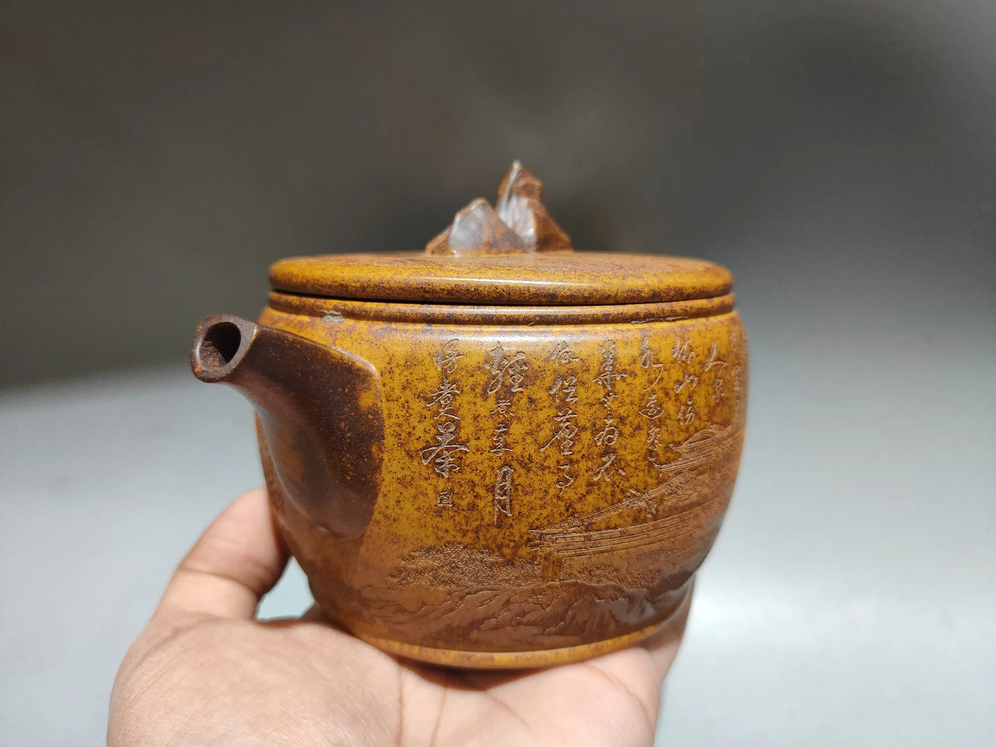 Purple teapot Yixing Purple Clay Teapot Dragon bone gold sand Shan Gai Engraved Landscape Pot Kettle Teapot