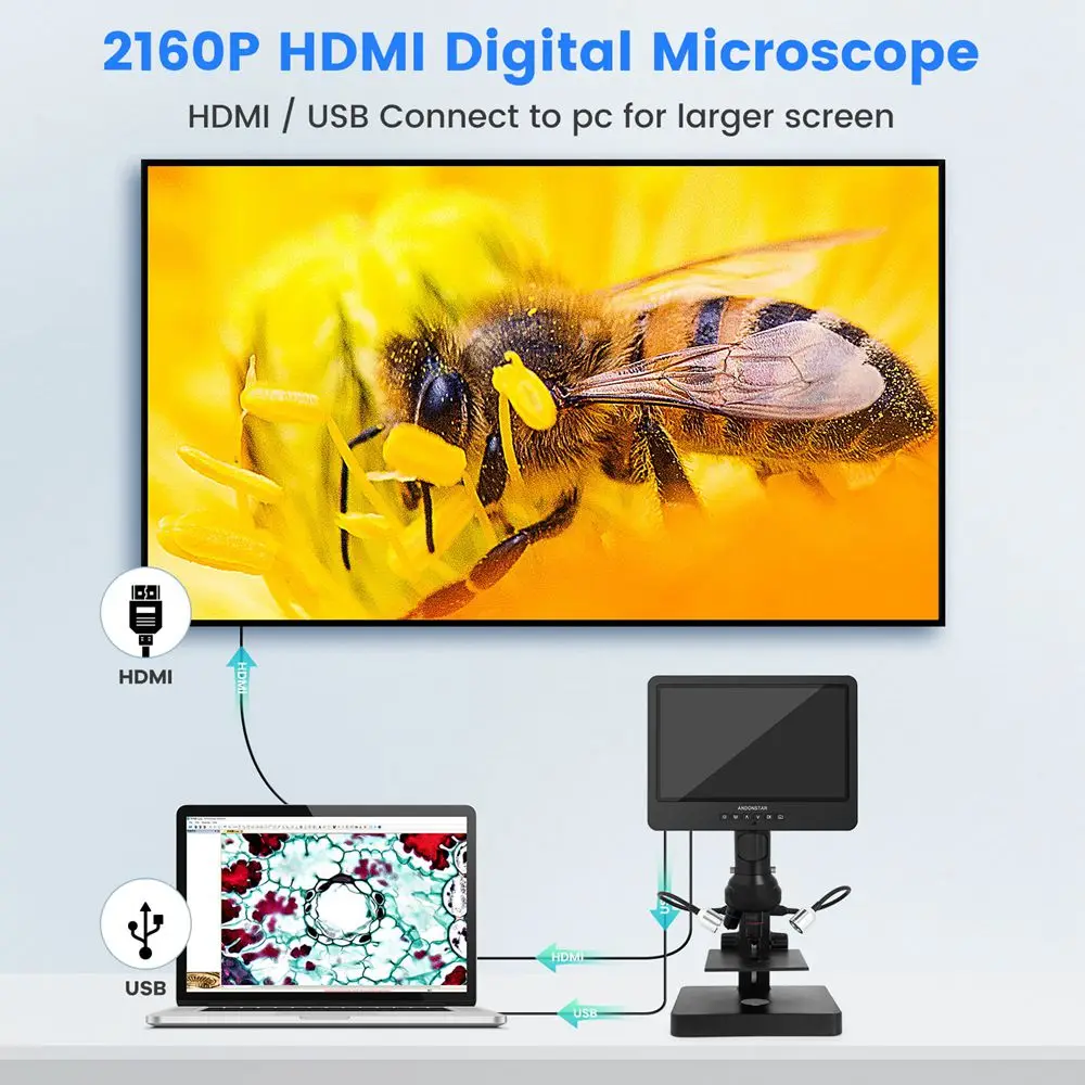 Andonstar Trinocular 4000X UHD 2160P HDMI Digital Microscope AD249SP with PC Connection for PCB Solder Check for Phone Repair