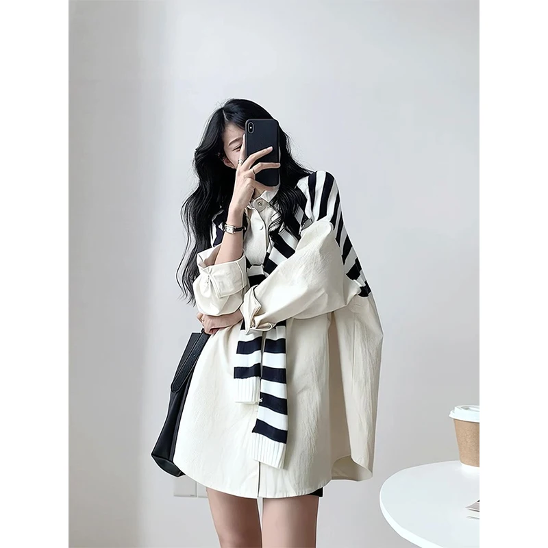 

plus Size 300 Pou Korean Sle Blouse irt Women's Versatile Mid-Length irt Jaet Autumn Season Faionable Outerwear