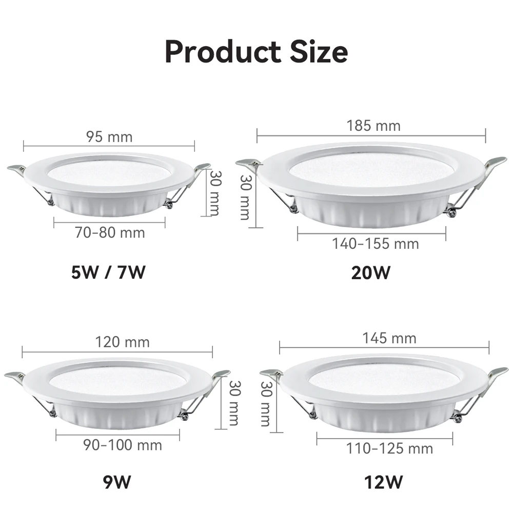 Imagem -06 - Led Downlight Recesso Lâmpada de Teto 7w 9w 12w 20w Two-color Branco Branco Quente Led Spotlight ac 220v 10 Peças