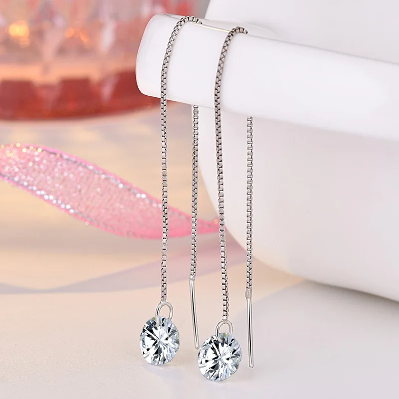 الأقراط الجديدة من الفضة الإسترليني عيار 925 على شكل قلب، والأقراط المرصعة، والشرابات النسائية الفضية، والأذن الطويلة الماسية السائبة المرصعة بالألماس