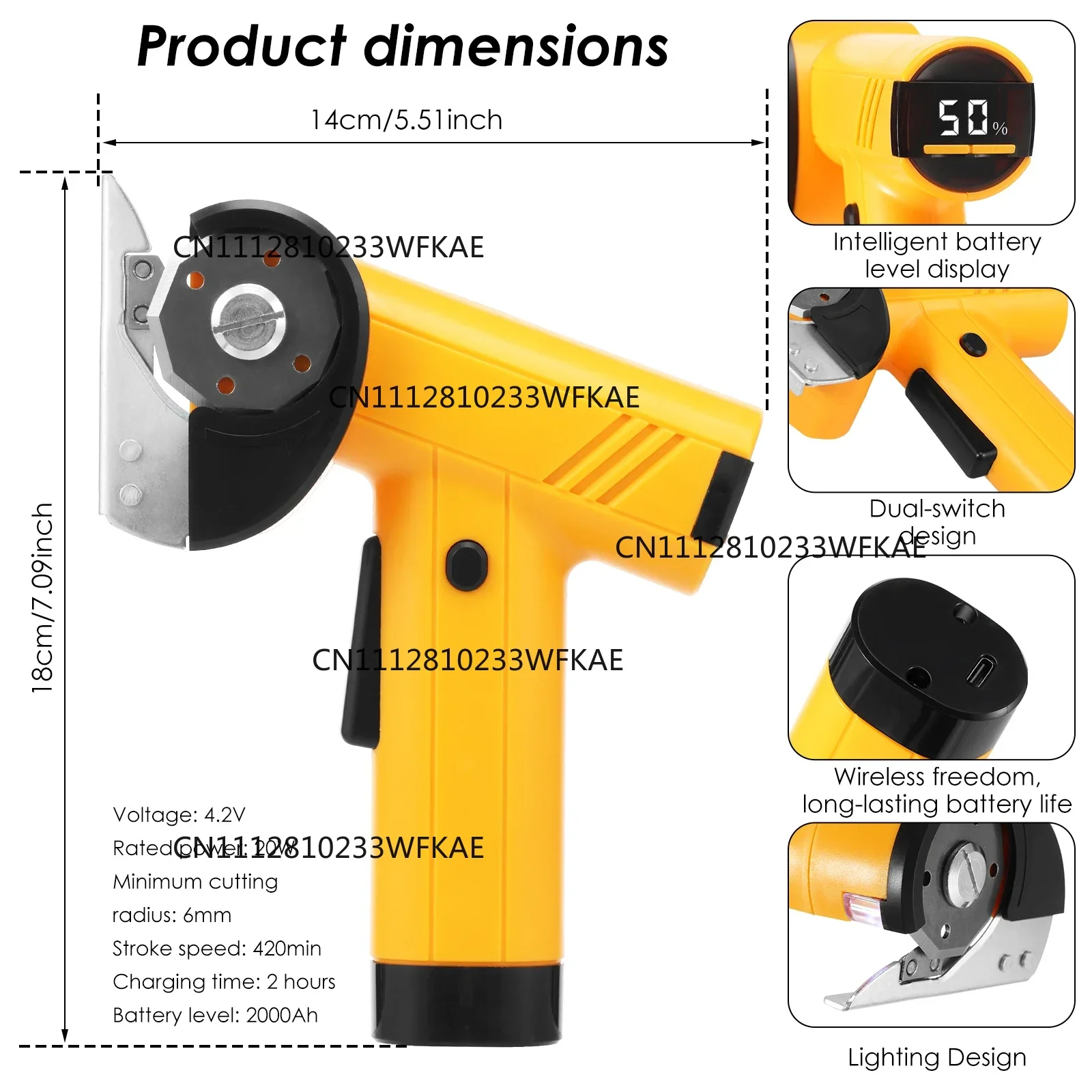 High Cutting Performance Cordless Electric Scissor Safety Protection Rechargeable Cardboard Box Cutter Lightweight Power Rotary