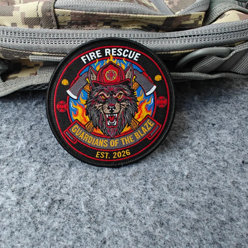 2026 Neuer taktischer Patch, Feuerwolf-Moralabzeichen, für Kleidung, Hüte, Rucksäcke usw., Klettverschluss