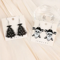 1Pair Christmas Woman Dangle Earrings Acrylic Black White Tree Santa Claus Drop Earrings For Girl Birthday Gift