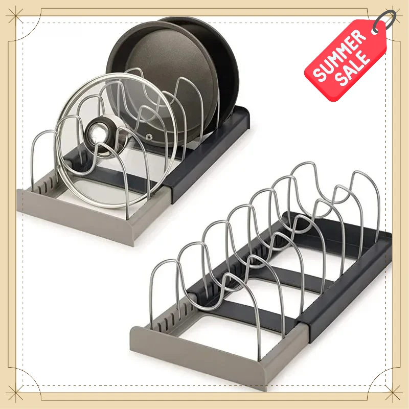 6 Grids Expandable Stainless Steel Pot Pan Rack Kitchen Cabinet Organizer Cutting Board Cookware Drying Shelf