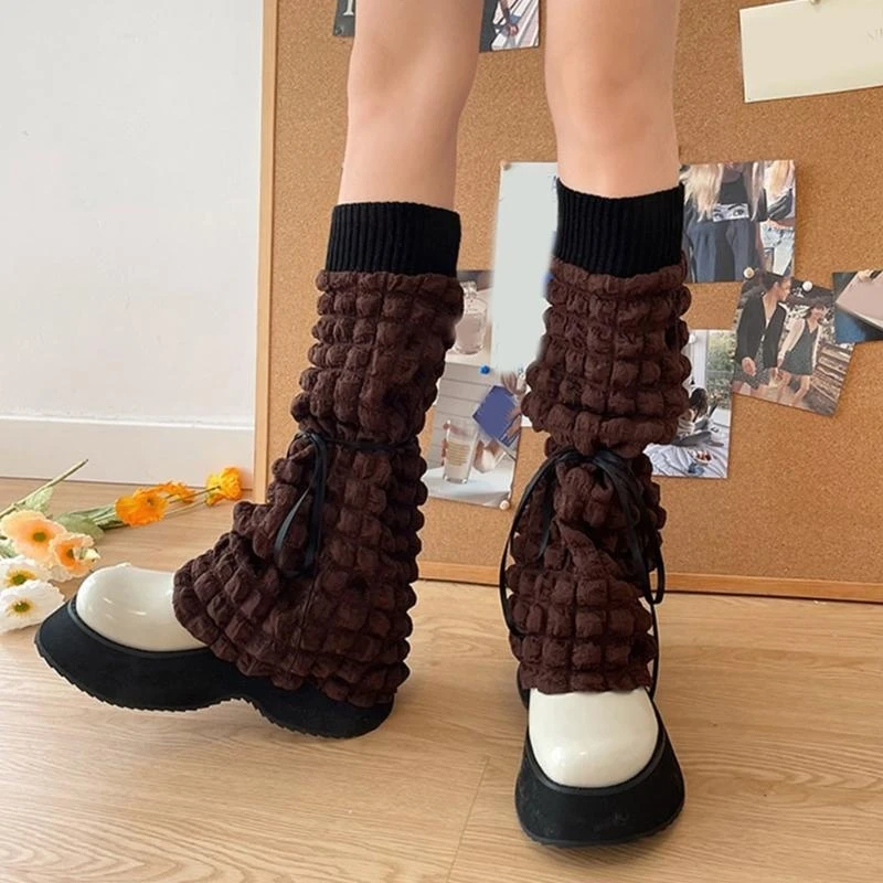 النساء القوس ضمادة نفخة تدفئة الساق الفتيات Harajuku JK موحدة جوارب طويلة إلى الركب 15UB