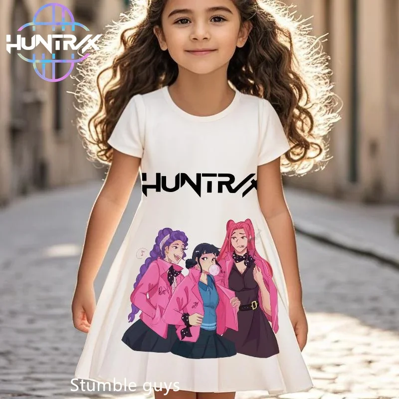 

Kpop Demon Hunters Cartoon Girls Dress Summer Kids Anime Short Sleeve Beach Outfit Casual Nightgown