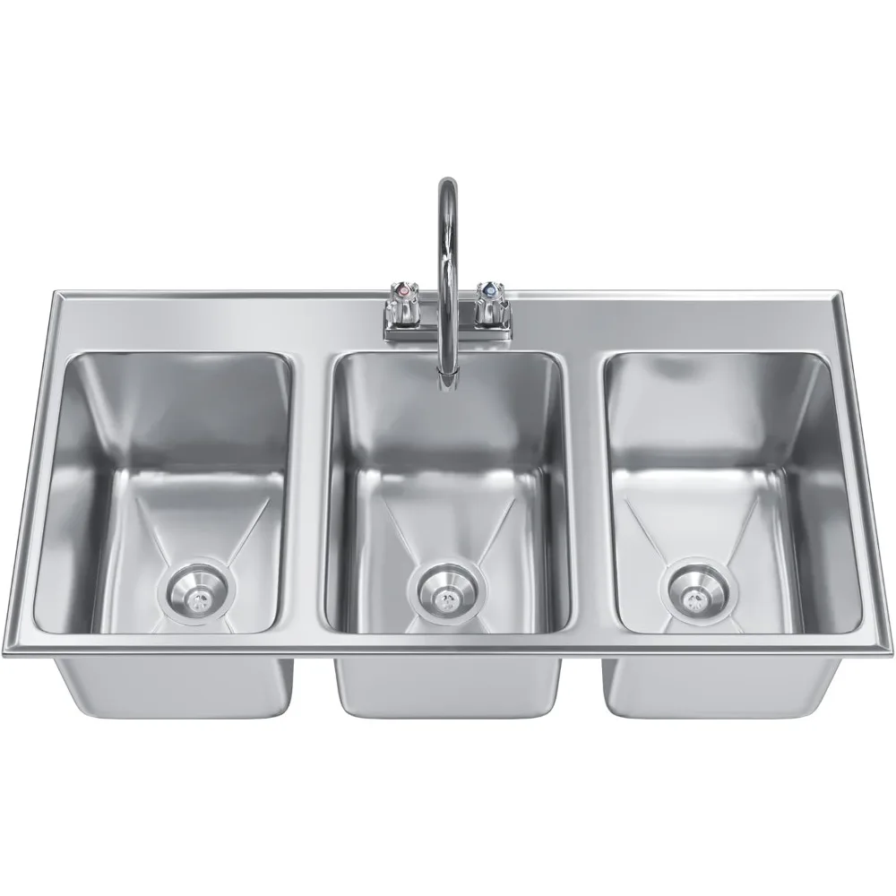 Stainless Steel Compartment Drop-in Sink. NSF (3 Bowl 10