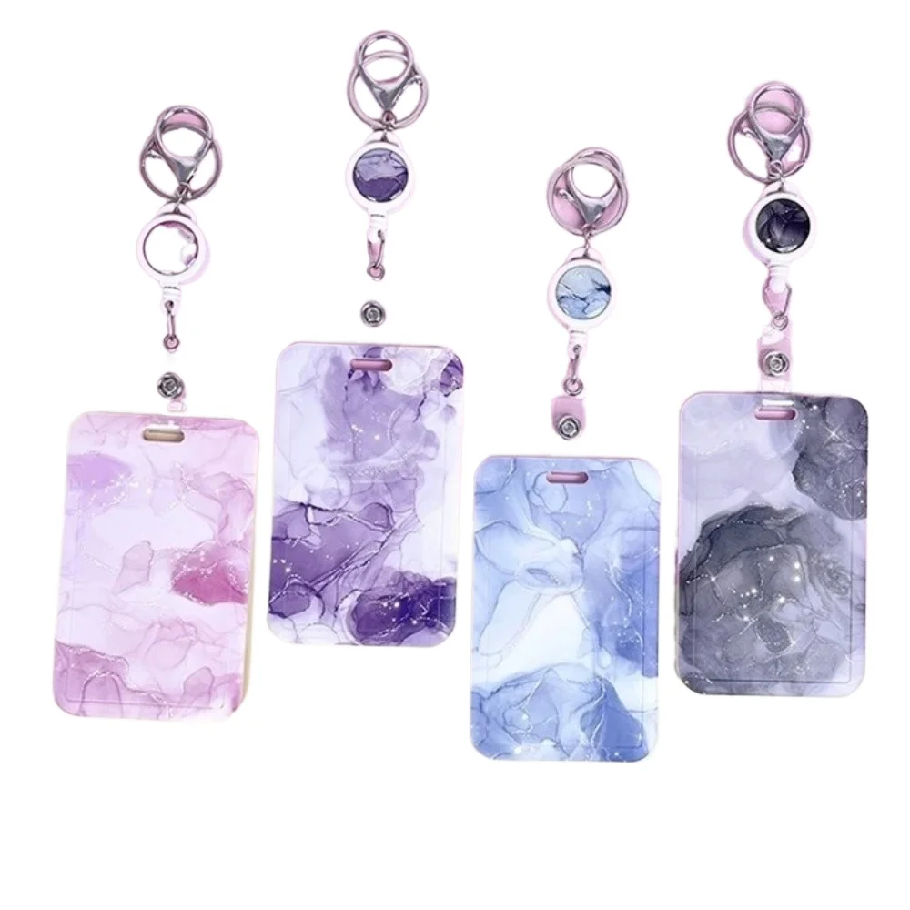 Marbling ID Card Holder Pass Work Badge Sleeve Working Permit Cover Case Chest Tag for Staff Workers Credit Card Protector Badge