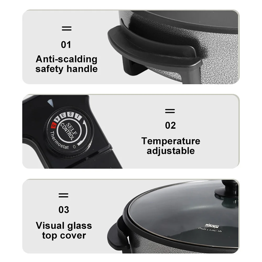 Electric Frying Pan, Multi-Function Electric Hot Pot, Korean Barbecue Non-Stick Pot, Household Electric Grilling Pot