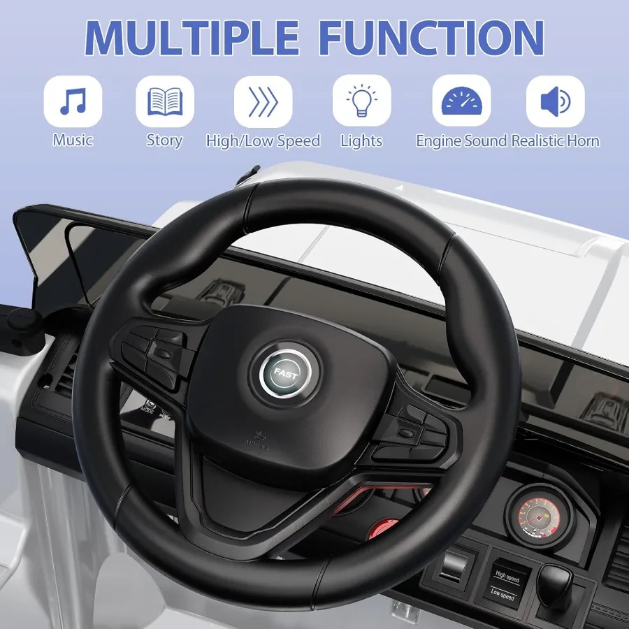 รถบรรทุกเด็กขับได้ 12V, รถยนต์ไฟฟ้าใช้แบตเตอรี่พร้อมรีโมทคอนโทรลสำหรับผู้ปกครอง, ระบบกันสะเทือนแบบสปริง, 3 ระดับความเร็ว, แตร, เพลง และระบบจอด