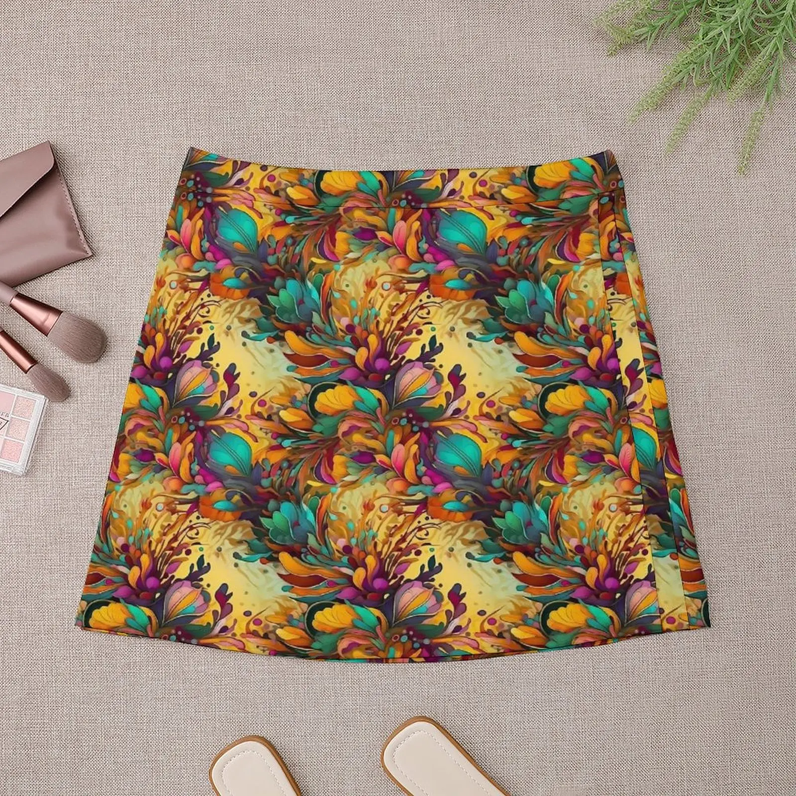 Art Nouveau Skirt Abstract Floral Vintage Mini Skirts Summer High Waist Custom Korean Fashion Casual Skirt Big Size 2XL 3XL