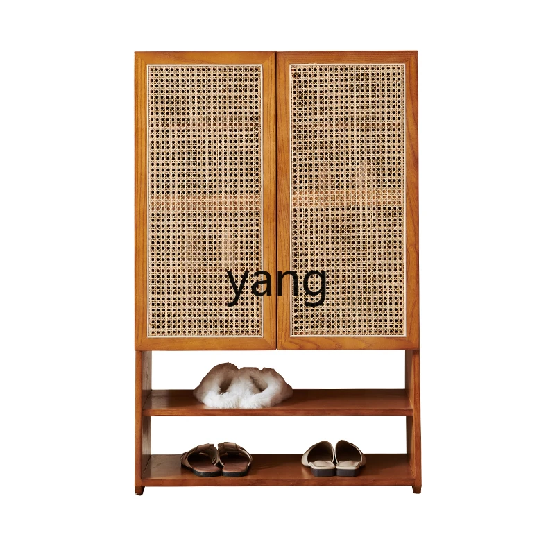 

yjq solid wood entrance home entrance rattan art fashion simple layered storage cabinet