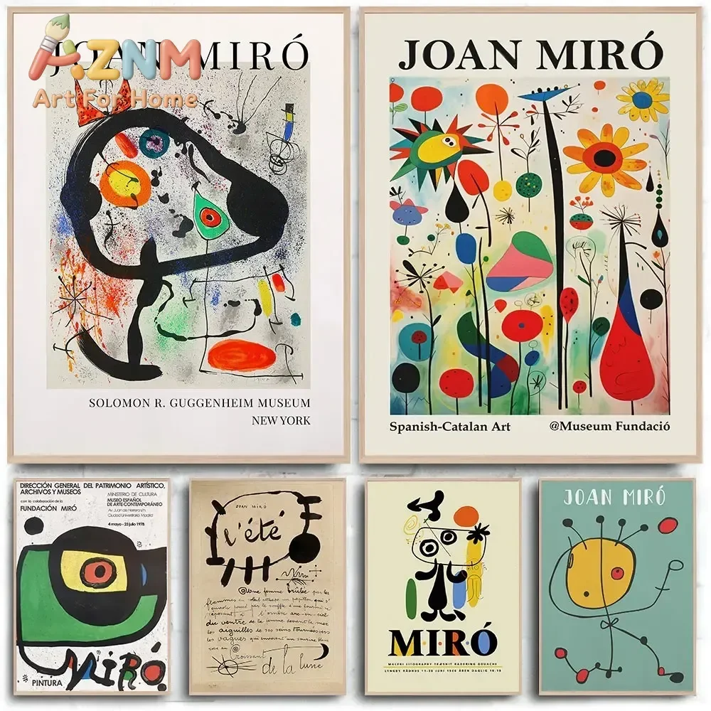 Joan Miro Abstract Art Vintage Posters Canvas Painting Print Living Room Home Kitchen Bar Cafe Room Wall Decoration Frameless