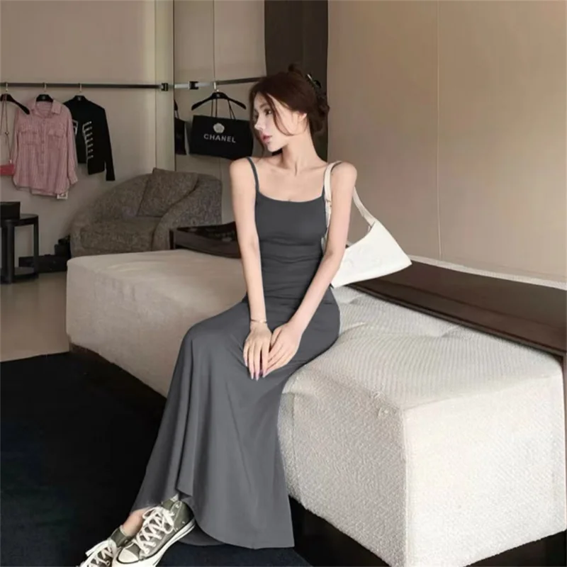 Dress Women A-line Minimalist Solid All-match Backless Elegant High Waist Leisure Popular Korean Style Female Tender Summer Cozy