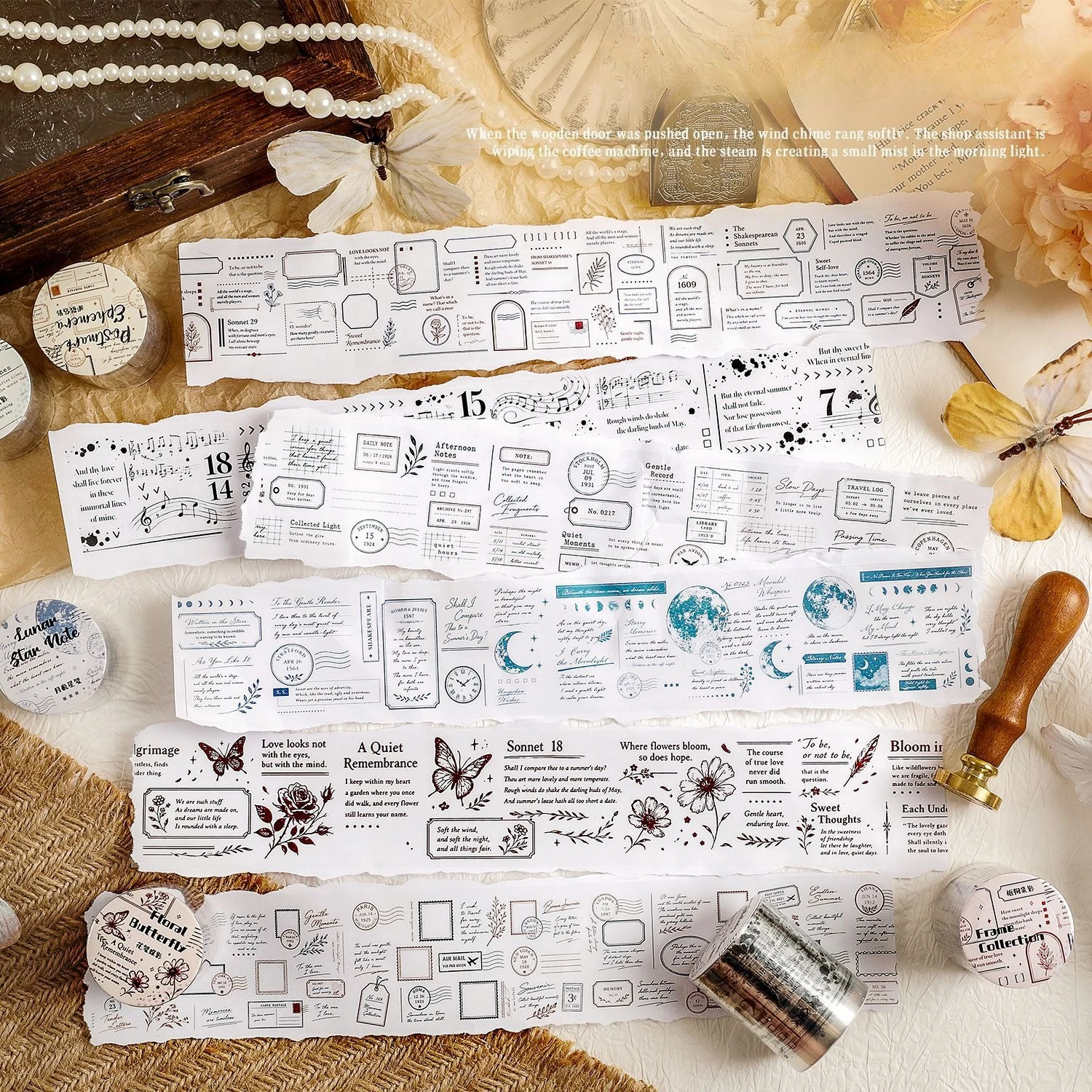 50mm*200cm Vintage Butterfly Border Stamp Label Landscape PET Tape Creative DIY Journal Material Collage Scrapbooking Stationery