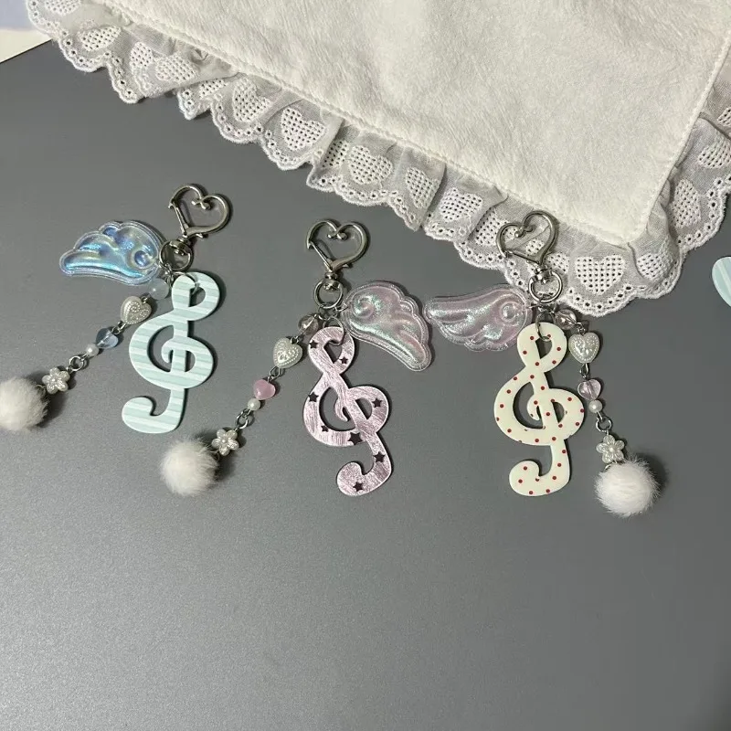 Creative Design Kawaii Retro Keychain Organizer Polka Dot Stripe Music Note Star Wings Creative Cute Ita Bag Charm Key Holder