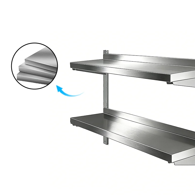 Custom Manufacturer 304 Stainless Steel Double Layer Folding Wall Mounted Commercial Buffet Table Storage Rack Corrosion