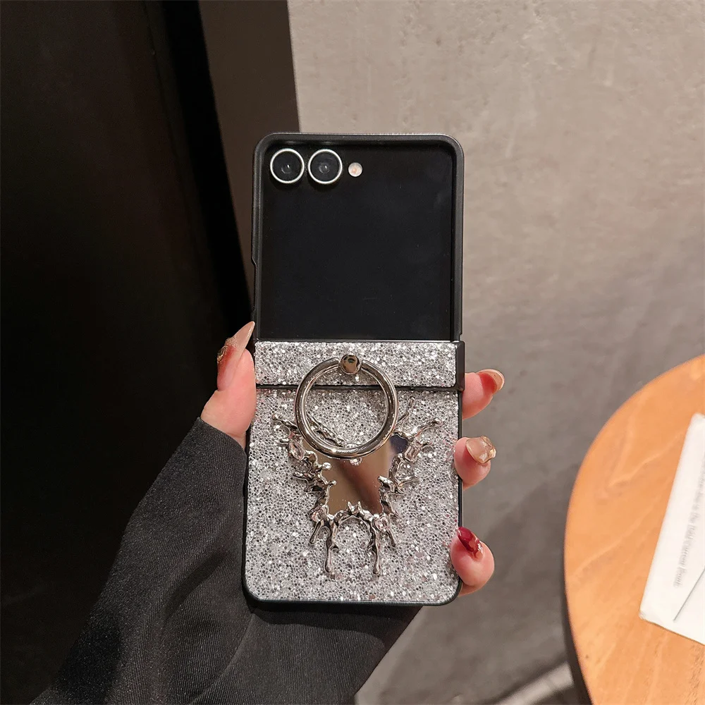 حافظة هاتف فاخرة على شكل فراشة ماسية لهاتف سامسونج جالاكسي Z Flip6 7 FE Flip7 Flip5 مع حافظات مرآة مع حامل حلقي ممتع #1