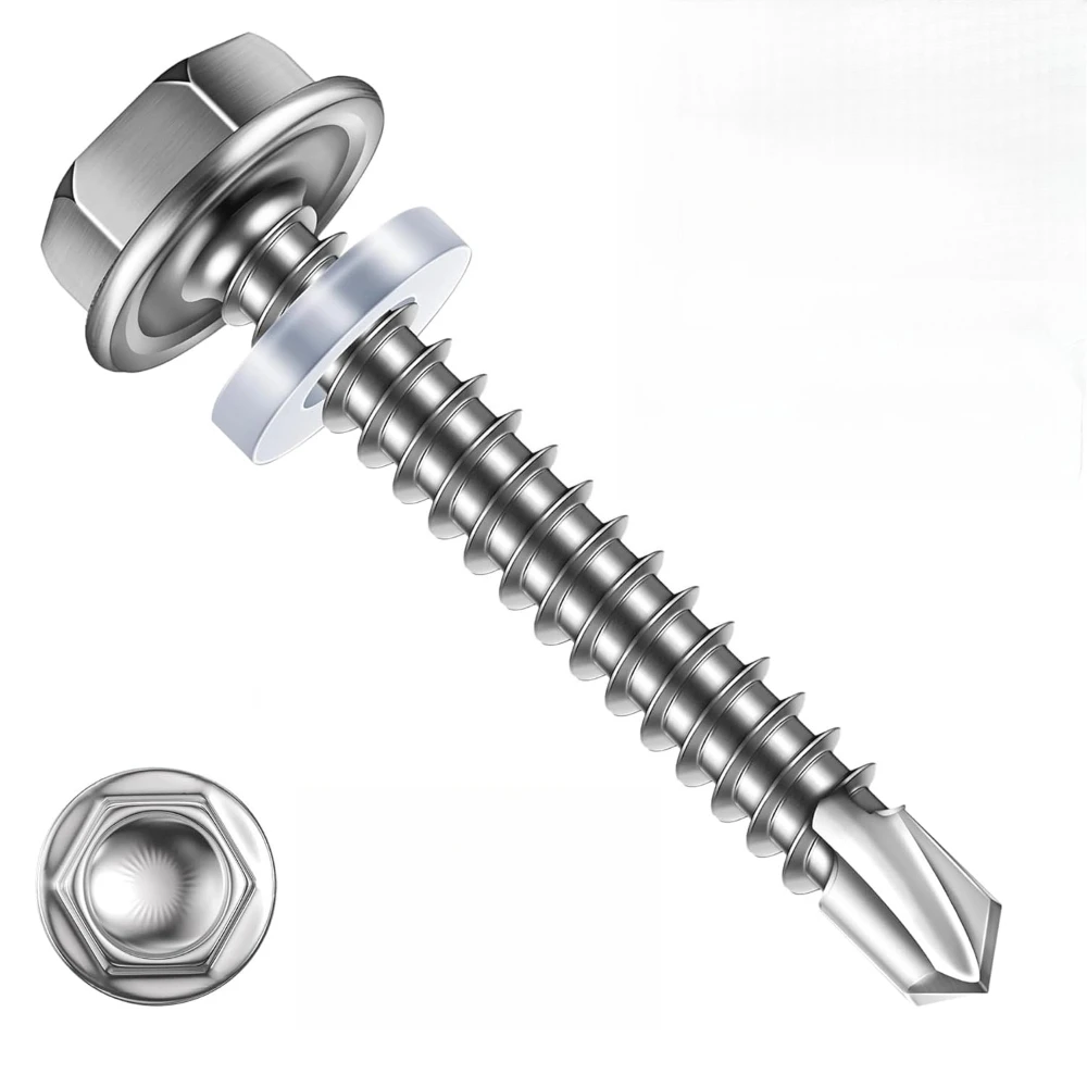 160pcs Hexagonal Wass Drill Tail Screw 410 Stainless Steel Hexagonal Wass Self-tapping Drill Tail Screws Box GBT/15856.4-2002