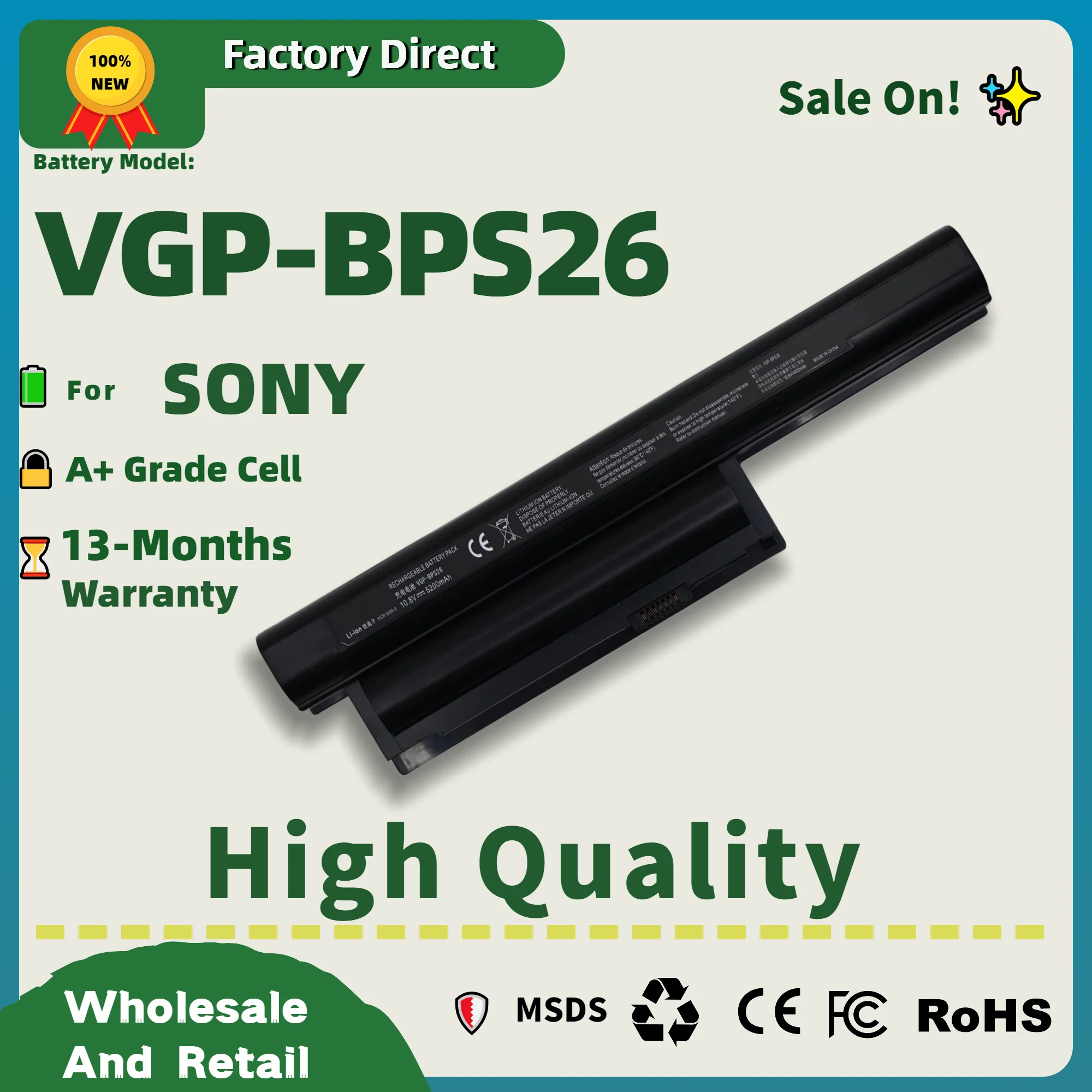 FRLAN VGP-BPS26 10,8 V 5200MAH batería directa de fábrica para ordenador portátil Sony Vaio BPS26 BPS26A SVE17 L VPCCA VPCCB VPCEG VPCEH VPCEJ