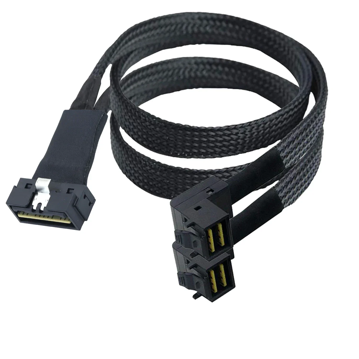 

Кабель-адаптер PCI-E Slimline SAS 4.0 LP (низкопрофильный) SFF-8654 8i на двойной Mini SAS HD SFF-8643, угловой, 90 градусов, для сервера