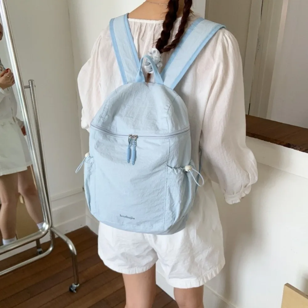 

Simple Korean Lightweight Backpack Solid Color Leisure Nylon Shoulder Bags College Large Capacity Student Schoolbag Teenagers