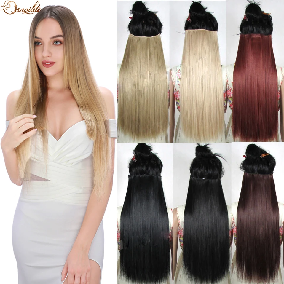 S-noilite Synthetic Clip in Hair Extensions Black Brown Natural Straight 58-76cm Long High Tempreture Hair Extension Hairpiece