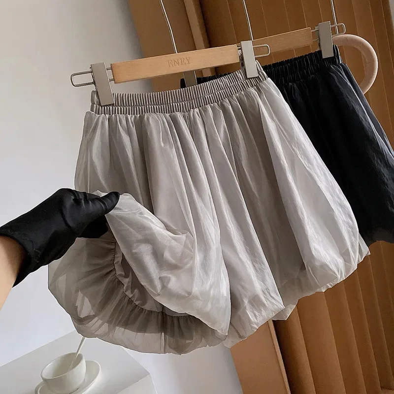 

Casual Lantern Shorts Women Summer New High Waist A Line Wide Leg Shorts Korean Fashion All Match Solid Loose Puffy Shorts Mujer