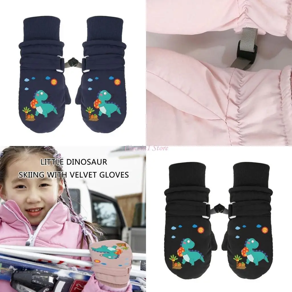 

Y1UB Winter Mittens Warm Snow Gloves Printed Dinosaur Gloves for Boy Girl Students Windproof Thermal Gloves Mitts