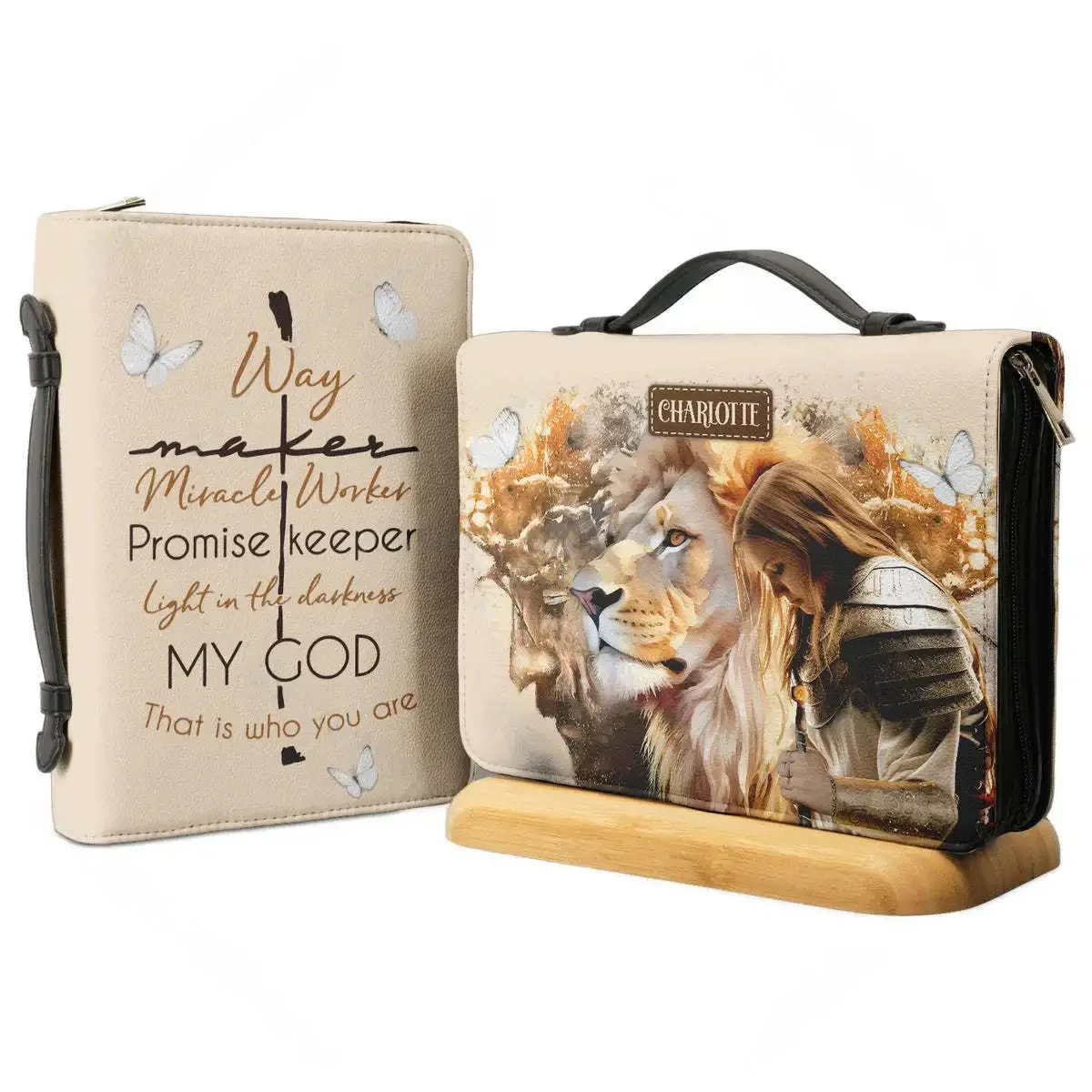 Sac de rangement pour Bible pour femmes, sac à main pour rassemblements religieux, boîtes de rangement pour livres d'étude et articles religieux, sacs fourre-tout Lion et Papillon