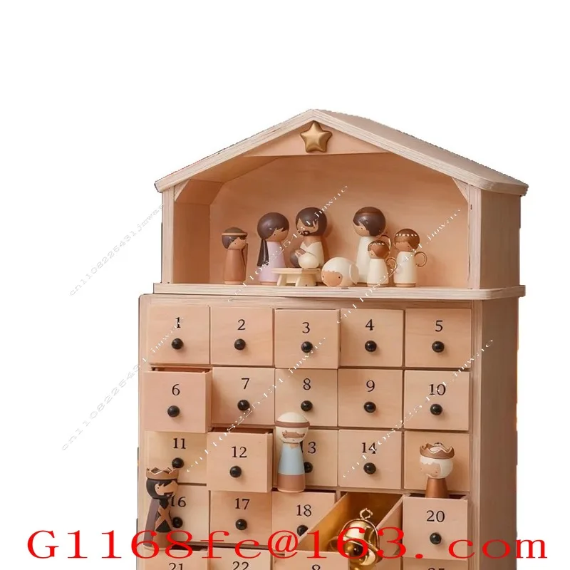 Birth Calendar | 25 Drawer Wooden Box, Family Souvenir Figurine Set, Heirloom Religious Gift