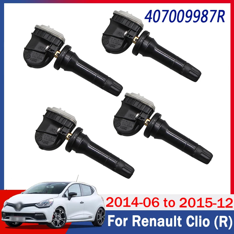 Sensor de pneus 407009987r, 4 peças, para 2014-2020 renault clio r kangoo w fw master trafic jl l tpms sistema de monitoramento de pressão dos pneus 433mhz