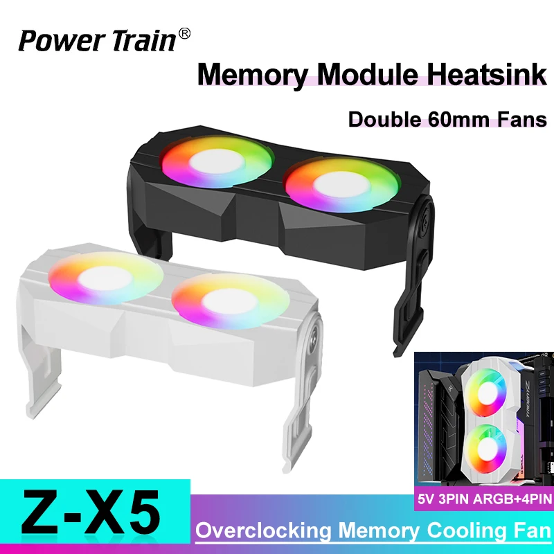 

Power Train Z-X5 Memory Cooler 5V 3Pin ARGB PC Memory Cooling Radiator Dual Fan Air Cooling Support DDR5 DDR4 DDR3 DDR2 DDR