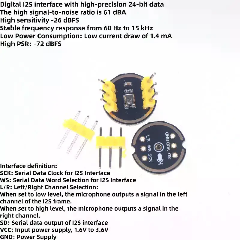 Picture 5: 1 Set Omnidirectional High Precision Low Power Ultra-Small Size MS3625 INMP441 I2S Digital Microphone Module For ESP32 & Arduino