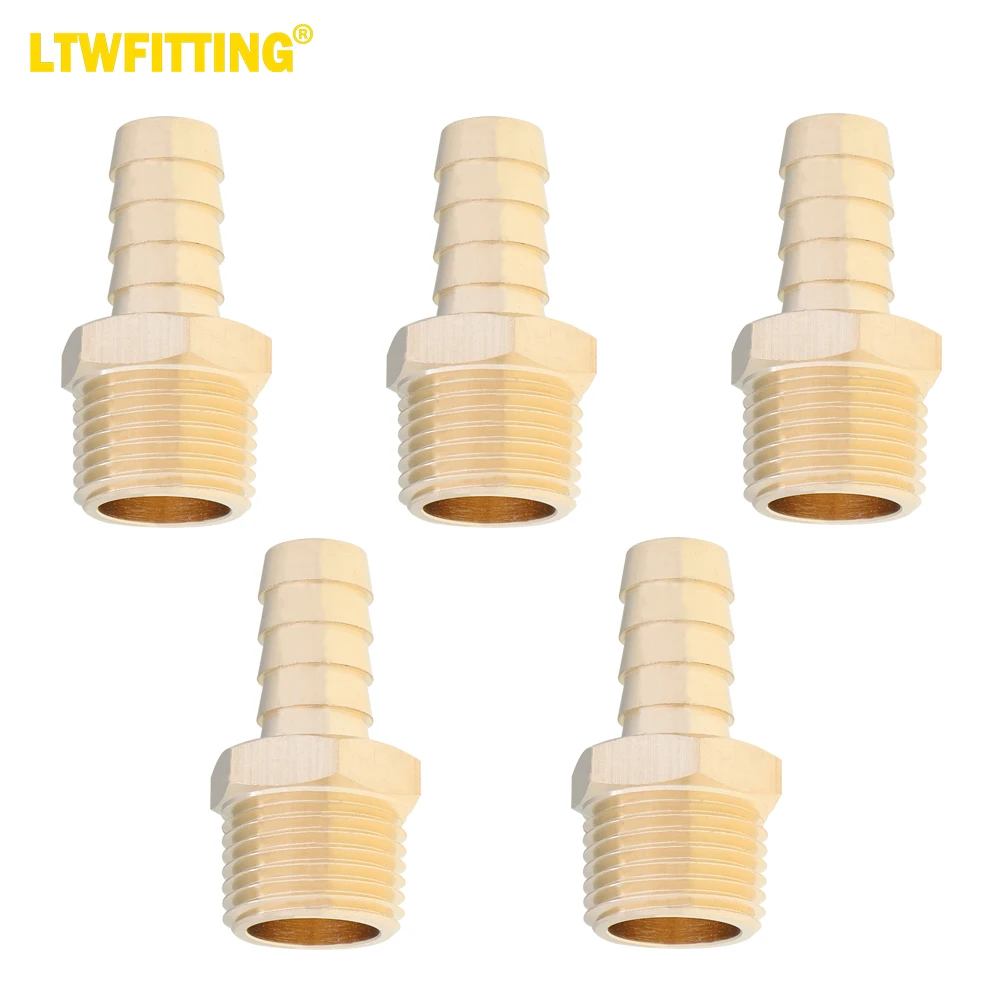 

LTWFITTING Lead Free Brass Barbed Fitting Coupler/Connector 1/2" Hose Barb x 1/2" Male NPT Fuel Gas Water (Pack of 5)