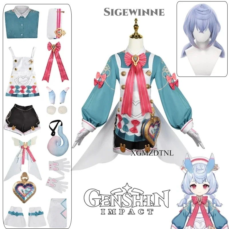 

Genshin Impact Sigewinne Cosplay Costume Fontaine Nurse Doctor Melusine Sigvayn Halloween Role Play Party Cute Full Set Wig