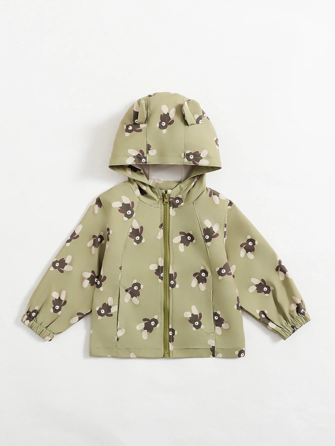 Girls' Cartoon Print Hooded Jacket, Autumn-Winter Style, Cute Bear Pattern Jacket for Boys and Girls, Suitable for Daily and Out