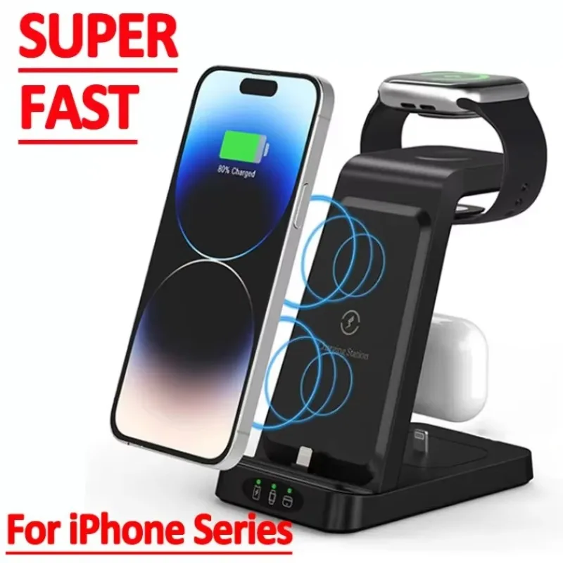 Fast Charging 3 in 1 Wireless Charger Stand 15W For iPhone Apple Watch AirPods Desktop Office Home Use Mini Pro Travel Universal