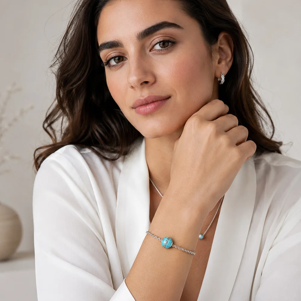 Perlenornament, Türkis, Luxus-Accessoires, 925er-Sterlingsilber, Charm für die Schmuckherstellung, Damen und Herren – Detail 1