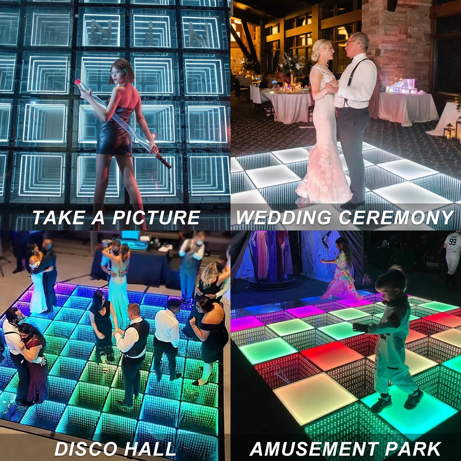Luci per effetti scenici per piastrelle a LED per pista da ballo Luci professionali per pavimenti a specchio 3D RGB per pannelli scenici per feste di nozze DJ Disco Club