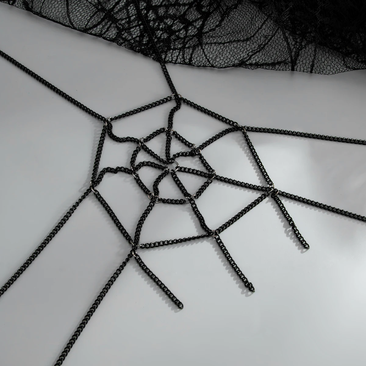 KunJoe Creative Sexy Spider Web Body Chain Jewelry Metal Halloween Breast Chain Black Necklace Spider Web Waist Chain Decoration - view 6