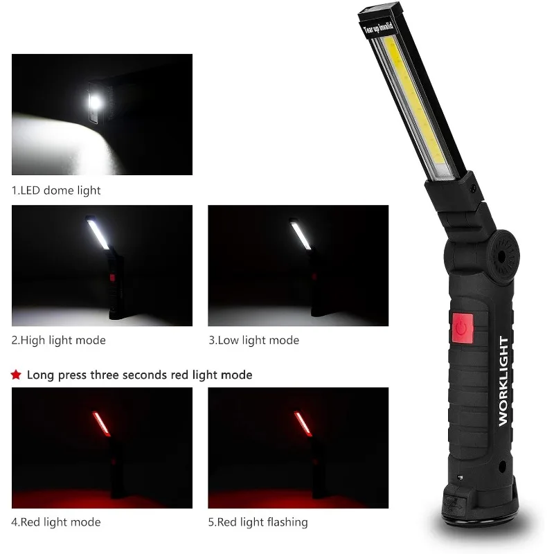 Ferramentas presentes para homens 2 pacotes de luzes de trabalho LED recarregáveis com base magnética, 360 °   Rotação, iluminação versátil para reparos, ao ar livre