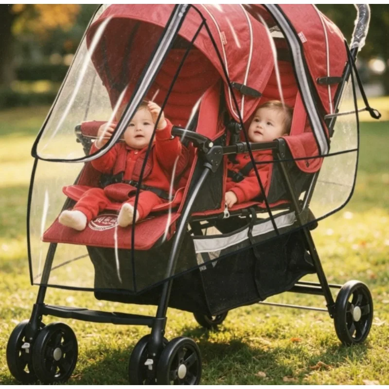 

Double Child Tandem Stroller Rain Cape Breathable Lightweight for Outdoor Walking Shopping and Vacation