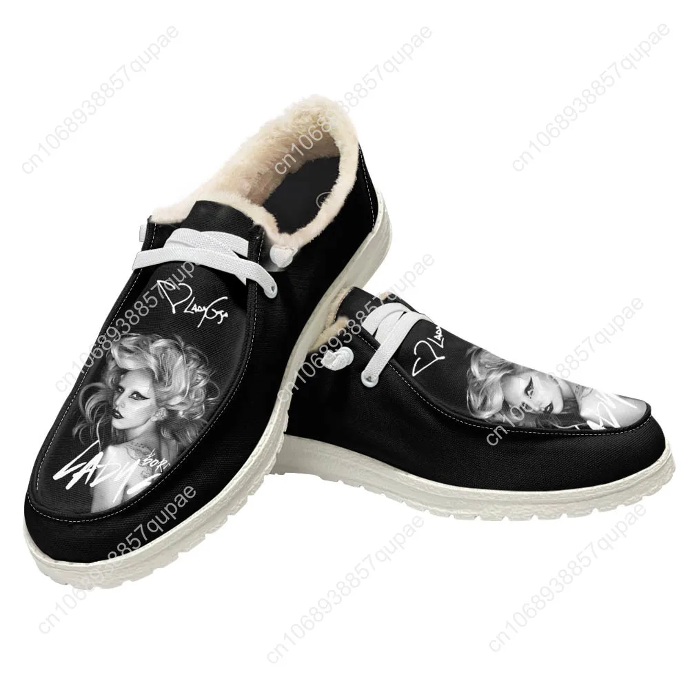 Lady Gaga Plush Casual Shoes Flat Shoe Music Singer Men Woman Breathable Casual Outdoor Lightweight Footwear Custom Made Shoe