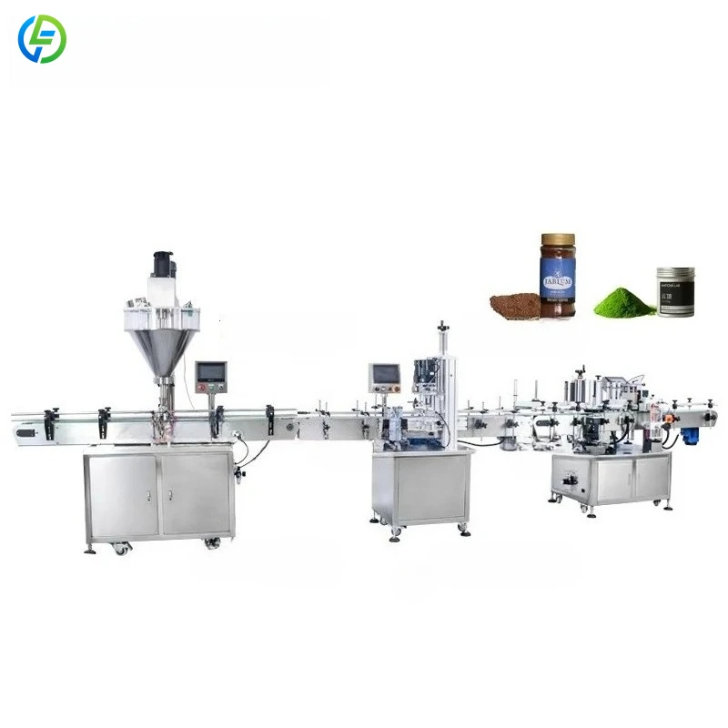 Customized Automatic Small Bottle Auger Spice Coffee Toner Fine Powder Biscuit Cookie Filling Capping and Labeling Machine Line