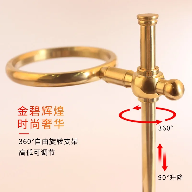 Solid wood hand punch frame brass retro style coffee pot utensils set bracket adjustable view 3