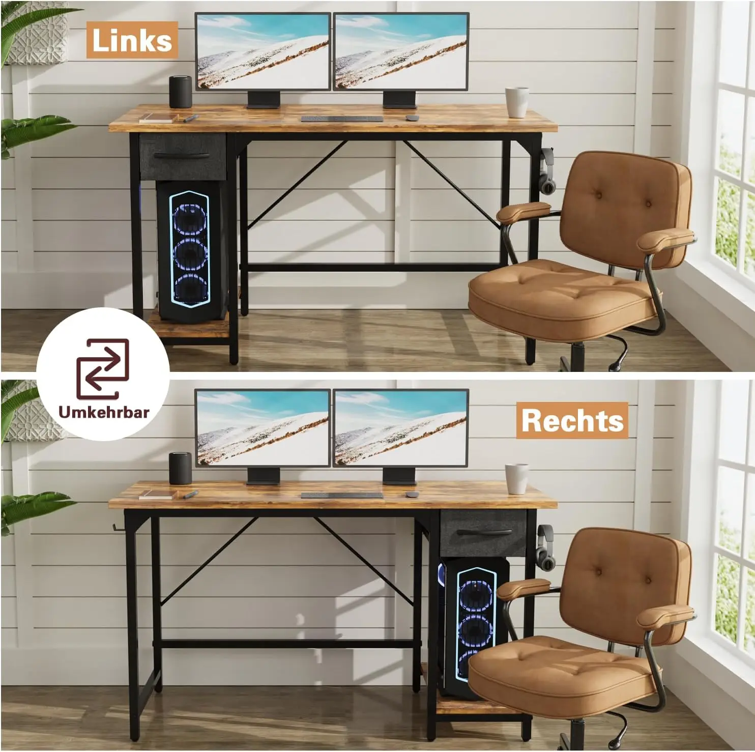 ديفوكو 100x50 سم مكتب مع أدراج طاولة كمبيوتر صغيرة مع حامل سماعات الرأس طاولة مكتب صغيرة طاولة الدراسة #6