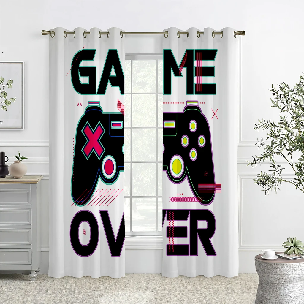 

Technology Game Handle Printed Curtains,Semi-Blackout Rod Pocket Curtains, Living Room Bedroom E-Sports Room Decorative Curtains